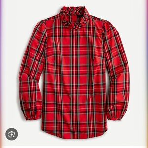 J. Crew Red Tartan plaid Long-Sleeve Blouse, size XS